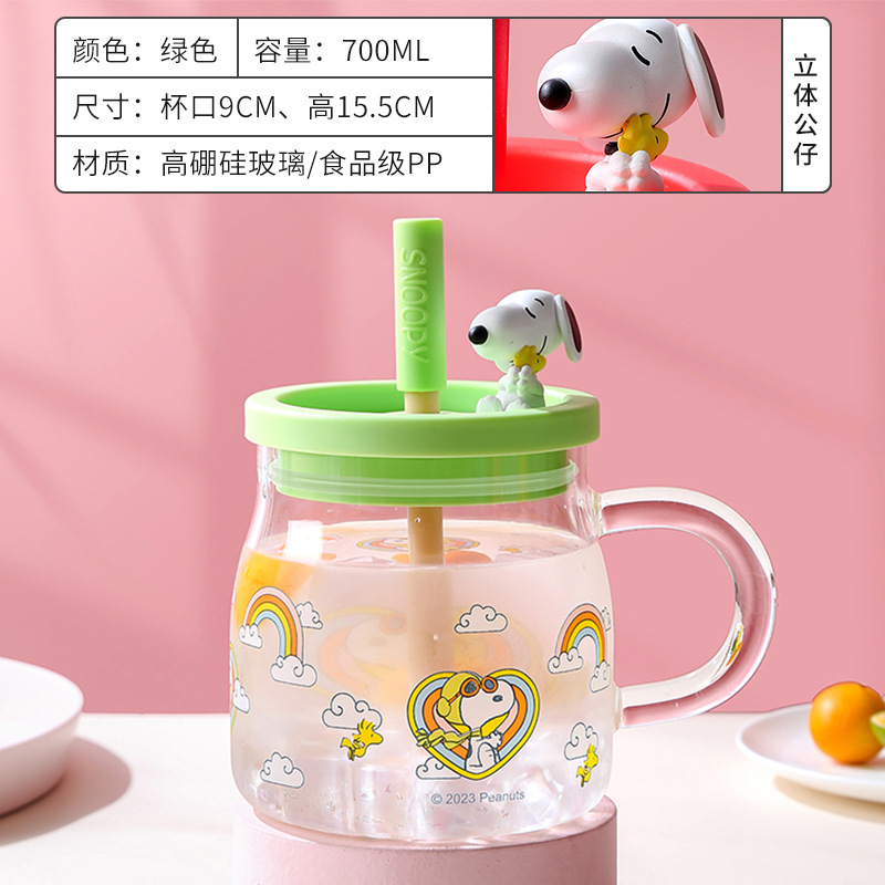 Bienes genuinos oficiales Snoopy Oficina de dibujos animados taza de paja Linda muñeca de cristal taza práctica