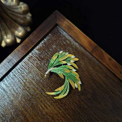 Enamel Phoenix Tail Brooch, Accessible Yaxa sancaqları - x-148-green-phoenix-tail-brooch