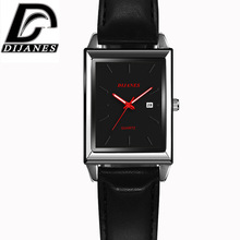 DIJANES 跨境新款商务方形男士日历石英腕表男款学生手表皮革手表