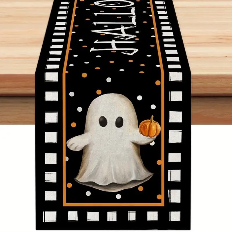 Transfronterizo 2024 Amazon nuevo Halloween fantasma calabaza festival lino tabla bandera tabla de comedor bandera de té