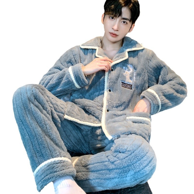 サンゴの家の服の新型のパジャマの男性のベルベットのゆったりした大きいサイズは外の保温のフランネルの秋冬の厚いスーツができます。