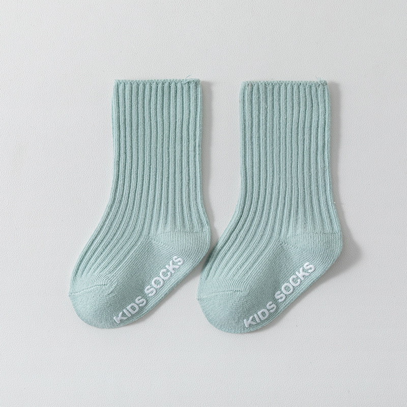 Calcetines para bebés de primavera y otoño Calcetines para niños de doble aguja de color sólido español Calcetines de tubo coreano a rayas verticales antideslizantes image 34