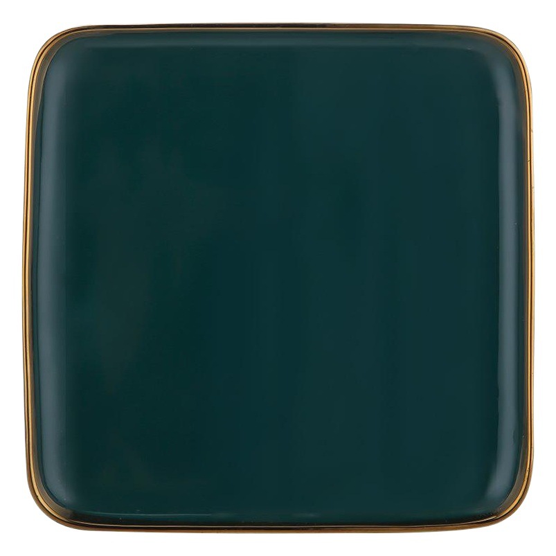 Nórdico borde dorado vajilla de cerámica verde oscuro tazón cuadrado plato de carne plato de postre ensalada tazón de almacenamiento del hotel bandeja de la placa