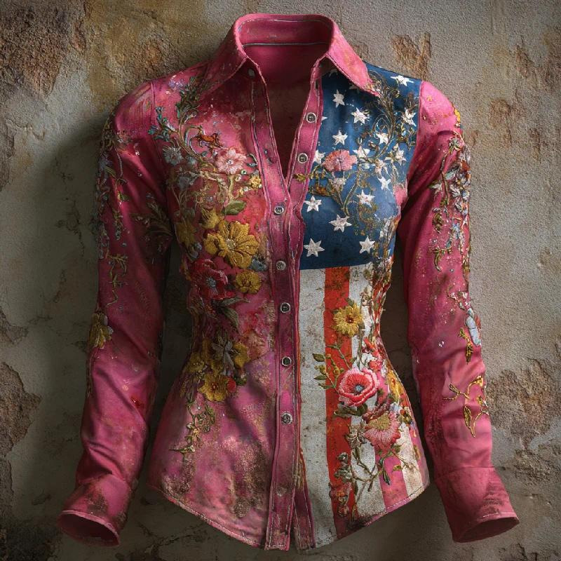 Cross-Border 2025 New Temu European and American Fashion Casual Versatile Retro Women's Long-Sleeved Shirt 3D Printing