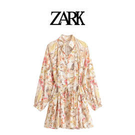 ZARK 欧美新款印花波西米亚沙滩腰带中款连衣裙 跨境外贸女装批发