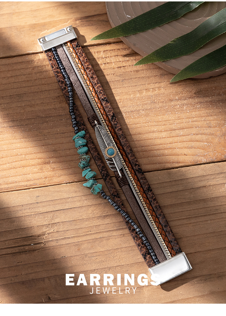 33g Weight December Birthstone Turquoise Inlay Material wristband Classification 1 Set Quantity Ethnic Style Geometric Pu Leather Plating Inlay Turquoise Unisex Wristband