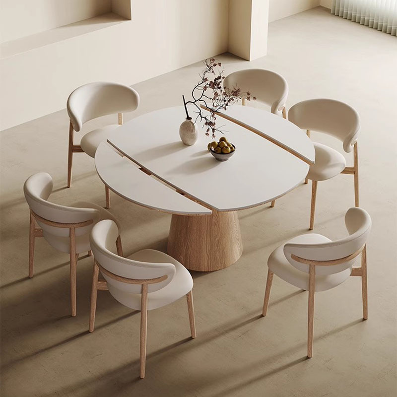 北欧实木岩板方圆两用可伸缩折叠餐桌家用小户型餐桌可变圆桌饭桌