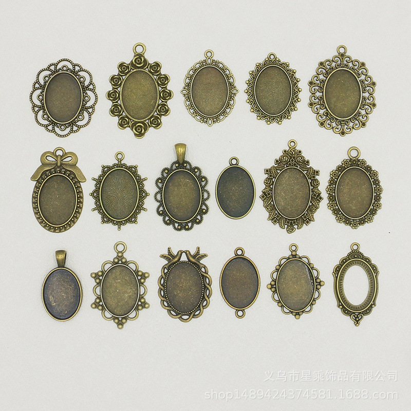 Alloy vintage pendant base with 18x25mm time gemstone photo necklace keychain accessory