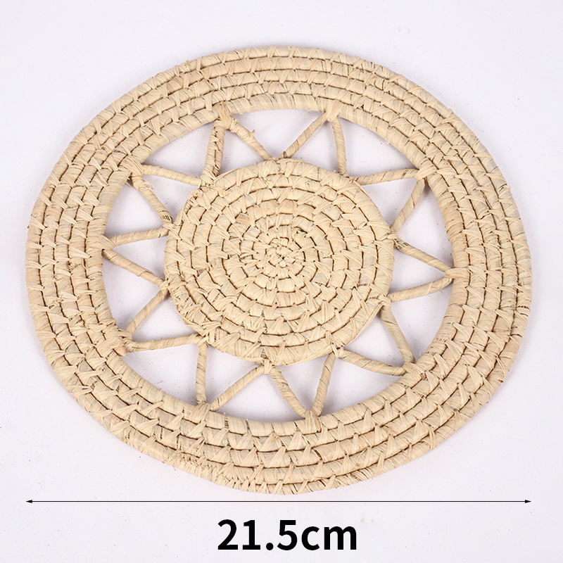 Posavasos antideslizante para taza de té, tapete de rafia, bandeja de té redonda plegable de ratán, posavasos, juego de té, vajilla tejida.