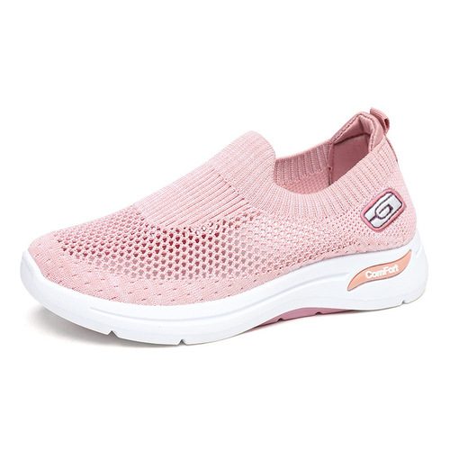 Old Beijing Fabric Shoes for Women with Lattice Openwork Knit Mesh Breathable Comfortable Soft Sole Women's Shoes for Mothers Shoes for Middle-aged and Elderly Women's Single Shoes