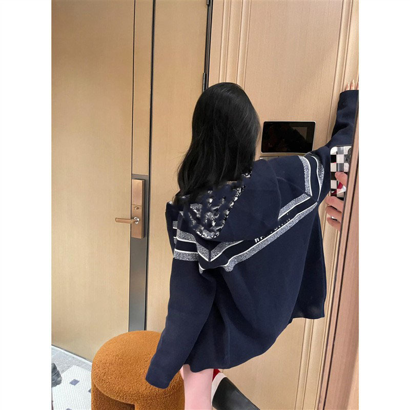 High-End European Style Winter New Vintage Double-Sided Monogram Hooded Cardigan Wool Coat for Women
