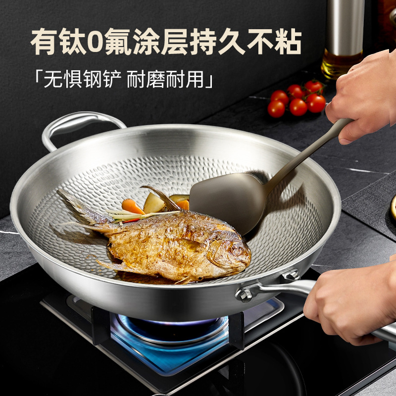 Clang Olla de titanio Cocina de inducción cóncava Olla antiadherente para el hogar sin recubrimiento Olla de fondo redondo de titanio puro Olla de cocina a gas