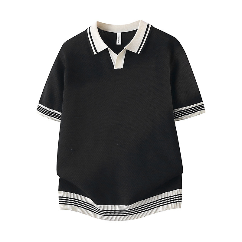 Polo camiseta de punto camiseta de manga corta hombre V-collar gaviota collar color antiguo viento de hielo camiseta de verano fábrica transfronteriza al por mayor