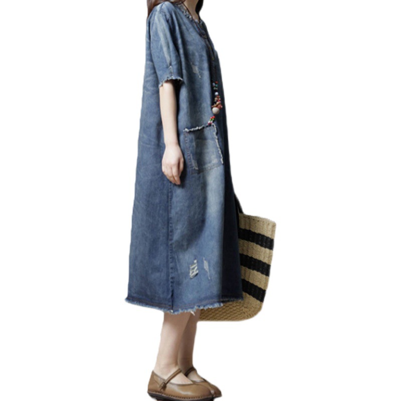 Summer retro design long denim dress