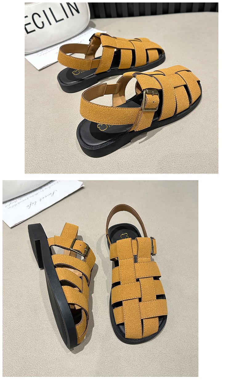 Sandali vintage con punta piatta da donna, primavera estate 2024, nuovi sandali alla moda con zeppa intrecciata e stivaletti romani da spiaggia_voghion.com