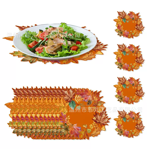 Ca171 Retro Maple Leaf Shaped Placemats Maple Leaf Party Decorative Paper Tableware Disposable Shaped Placemat Paper