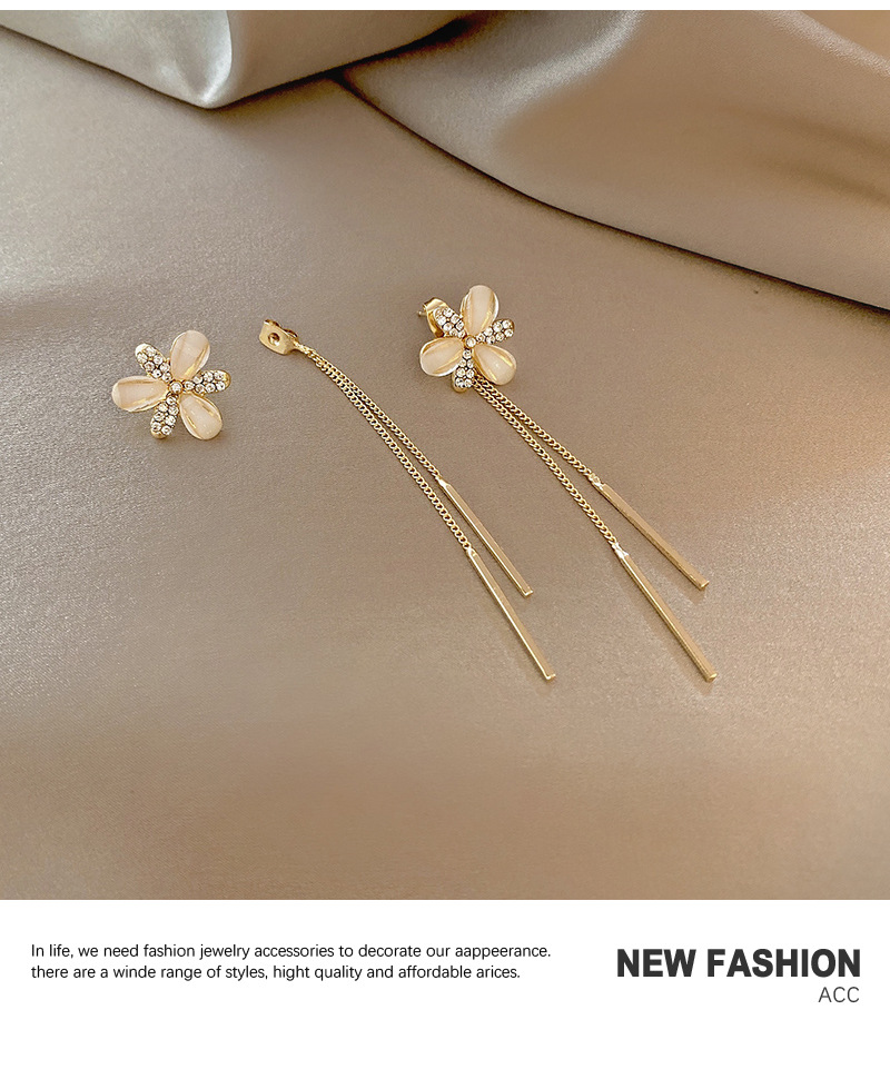 Korean Dongda Long Fringe Earrings Womens Summer New Flower Earrings Cold Style Refined Rhinestone Ear Ringspicture4