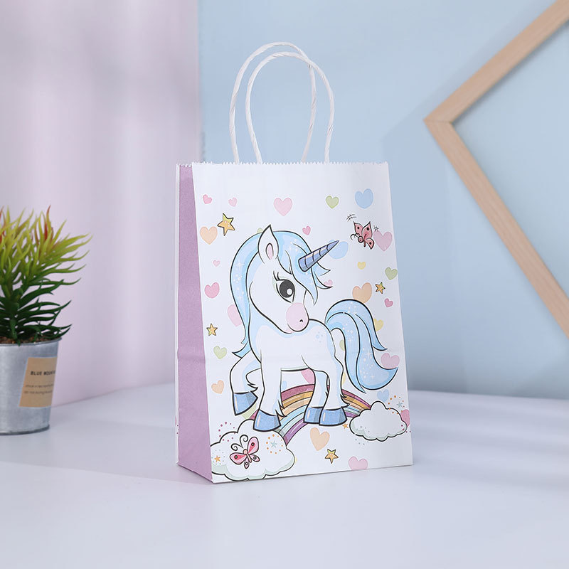 Cartoon unicornio kraft bolsas de mano de regalo de fiesta de cumpleaños de niños bolsas de regalo de jardín de infantes al por mayor