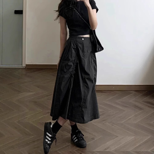 American Workwear Half-Body Skirt for Women 2025 Autumn Fat Sister MM Casual Hip-Hiding Slimming A-Line Umbrella Skirt