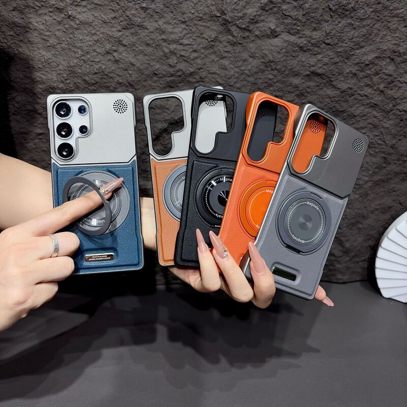 Suitable for Samsung S26 Technology Leather S25Ultra Mobile Phone Case S24Plus Anti-Fall S23U Protective Case S22Ultra