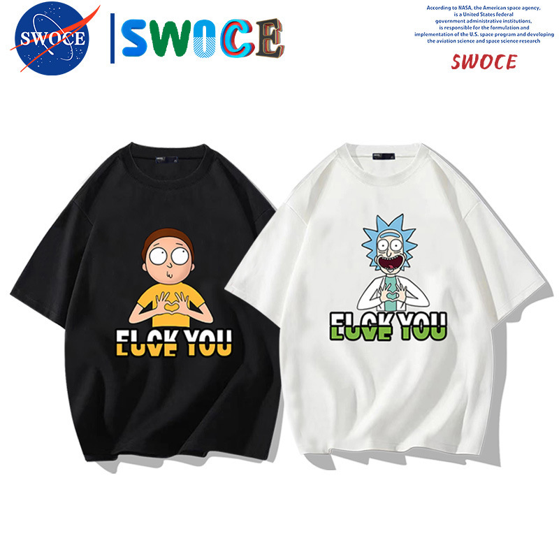 Cartoon Rick and Morty cotton short-sleeved T-shirt couple summer youth fashion brand loose off-shoulder half-sleeve top Cartoon Rick and Morty cotton short-sleeved T-shirt couple summer youth fashion brand loose off-shoulder half-sleeve top