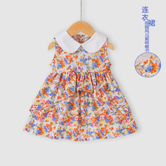 女童連衣裙夏季2024新款洋氣女孩子無袖碎花公主裙東南亞風兒童裙