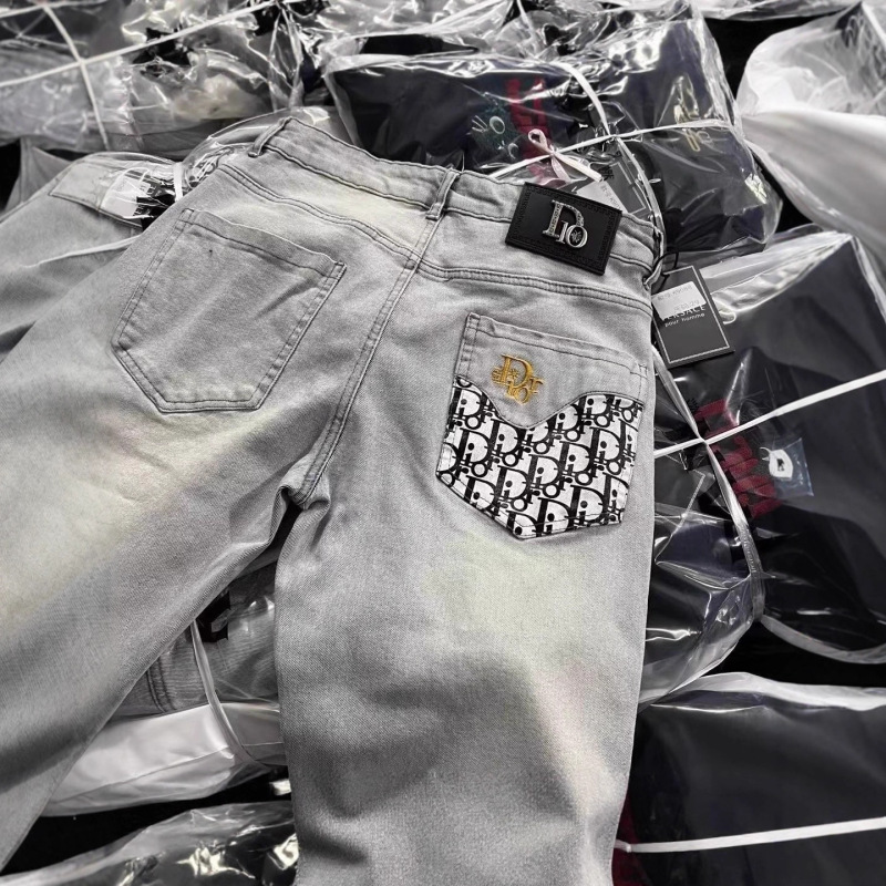Trendy Men's Jeans with Embroidery Letter Pattern, Slim Fit, Casual Long Pants