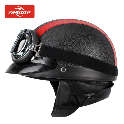 BSDDP factory direct sales motorcycle Harley PU helmet with goggles summer sunshade breathable men's and women's riding half helmet