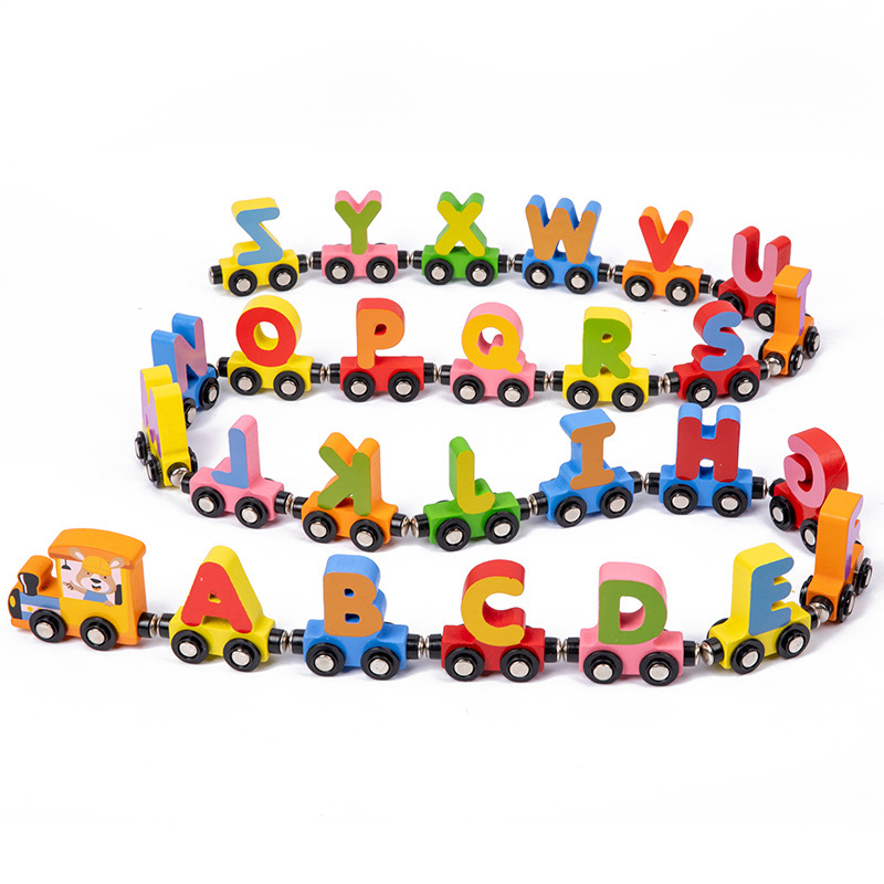 CE CPC madera para niños letras digitales de tráfico magnético tren pequeño 1 - 2 - 3 años de bebé ensamblaje coche de juguetes