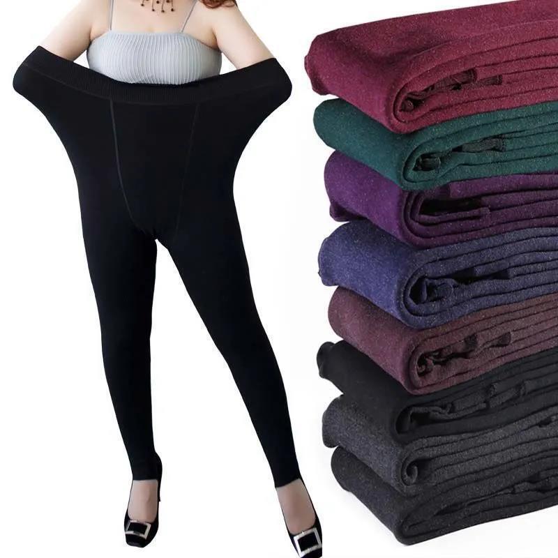 秋冬季700克七彩棉打底裤特大码加绒加厚打底裤外穿女踩脚保暖裤