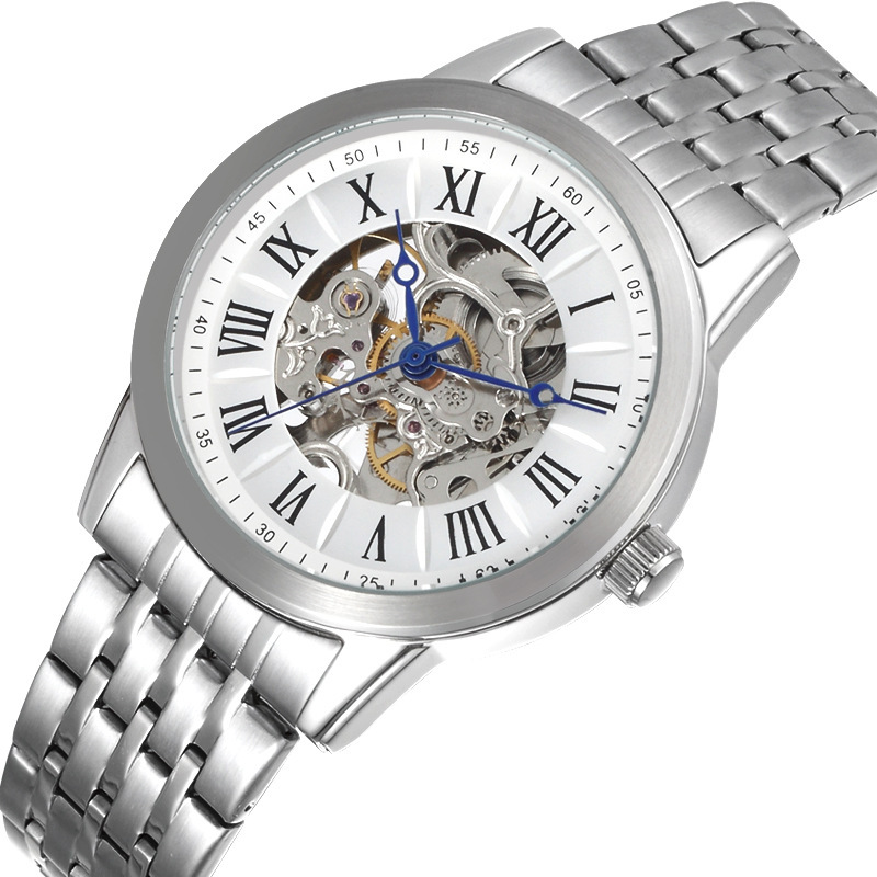 Skone Hollow Retro Roman Character Mechanical Watch Cross-Border Popular Waterproof Steel Belt Fully Automatic Mechanical Watch Men's Watch