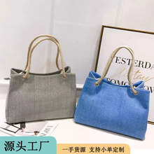 新款手提学生补课帆布包文艺少女上班族简约大女包亚麻休闲手提袋