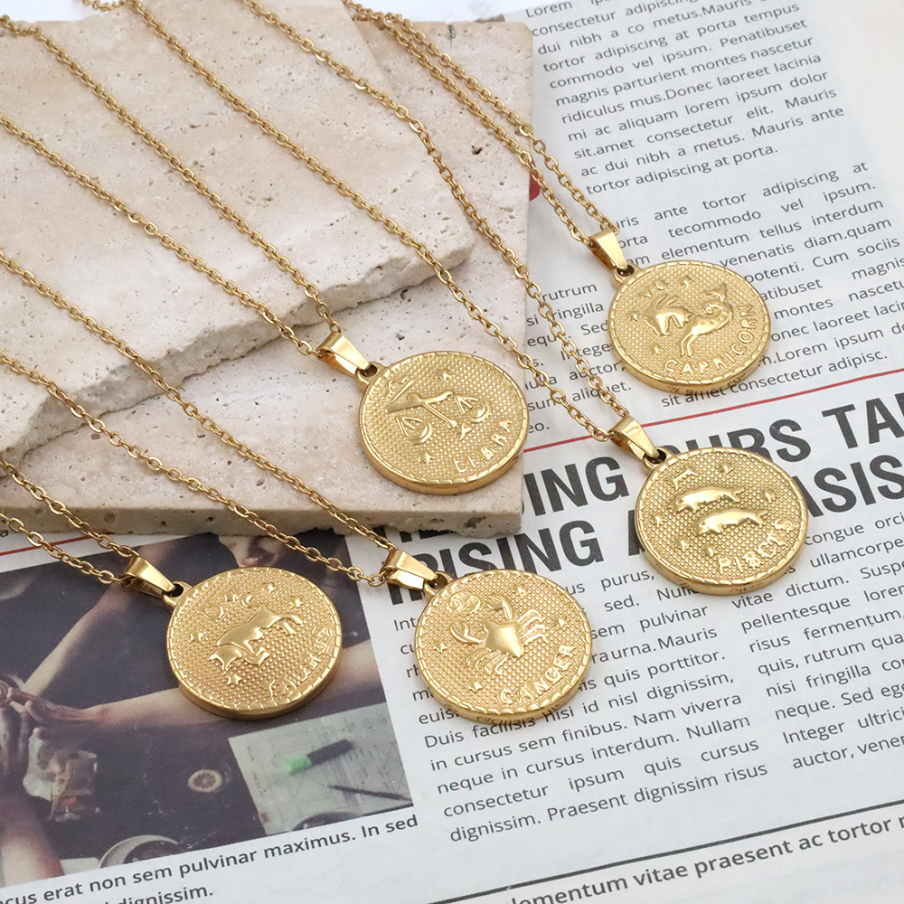 18g Weight Pendant Necklace Classification 1 Piece Quantity Daily Occasion Stainless Steel, Titanium Steel Material Constellation Pattern Unisex Gender Plating Design Streetwear Style Streetwear Constellation Stainless Steel Titanium Steel Pendant Necklace In Bulk 4