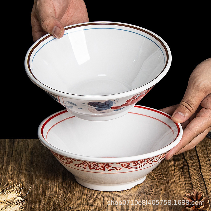 Melamine imitation porcelain Chinese-style retro noodle bowl, commercial soup noodle bowl, ramen bowl, wonton bowl, rice noodle bowl, conical ramen bowl Melamine imitation porcelain Chinese-style retro noodle bowl, commercial soup noodle bowl, ramen bowl, wonton bowl, rice noodle bowl, conical ramen bowl