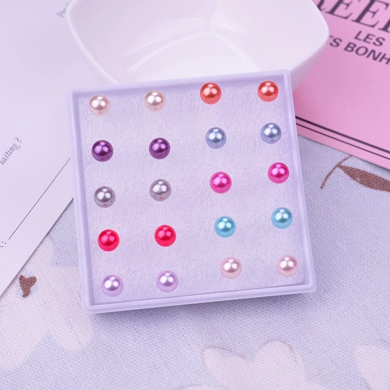 Pearl Stud Earrings Set, Plastic Faux Pearls, 4–10 mm, Boxed with Backings