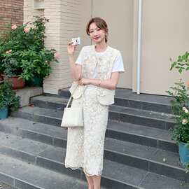 米色高级感小香风提花马甲套装裙女2026夏季名媛气质半身裙两件套