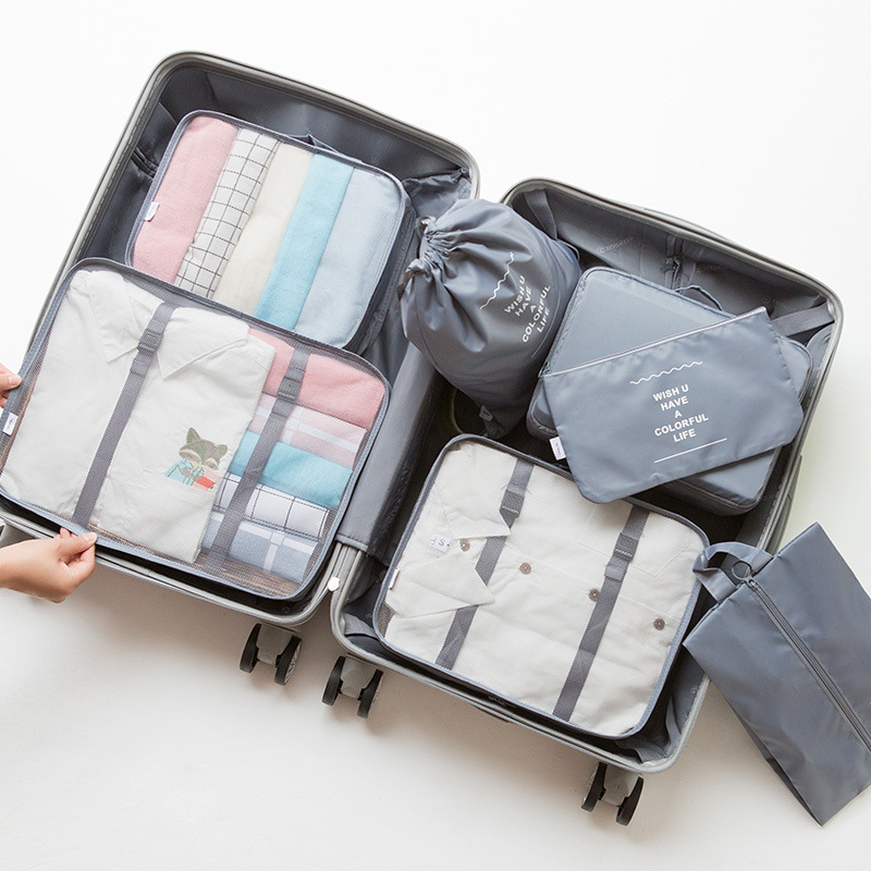 旅行収納袋7点セットデジタル洗面化粧品分装収納バッグ服靴荷物旅行袋|undefined