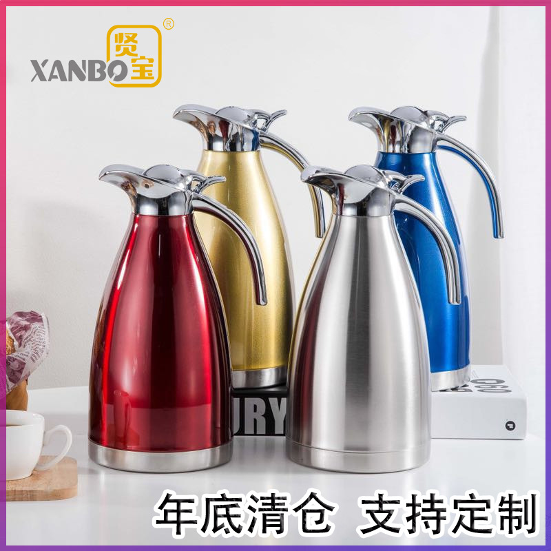 Stainless Steel Vacuum Insulated Pot, European-Style Coffee Maker, Double-Layer Hot & Cold Water Bottle, Household Kettle, Hotel Gift – 2L