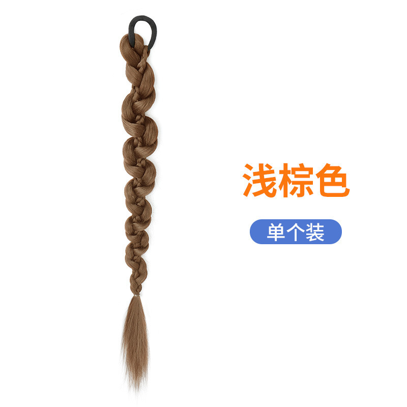 Peluca trenza Cola de Caballo mujer natural pelo artificial trenza de boxeo peluca Twist trenza larga Red Hot Girl doble cola de caballo peluca