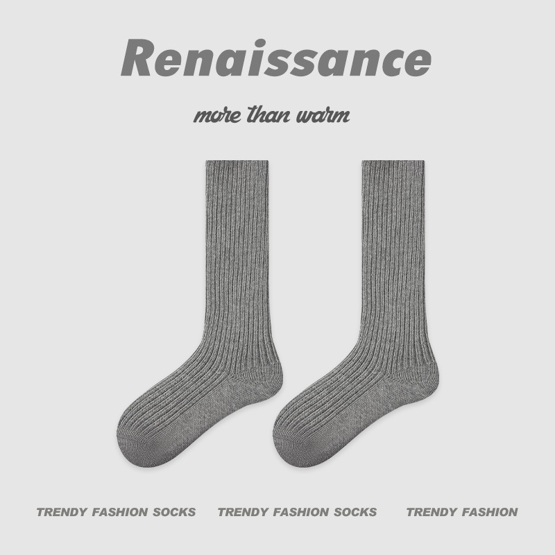 Renaissance秋冬新款中筒袜刺绣百搭无骨堆堆袜学院风ins潮袜子女|undefined