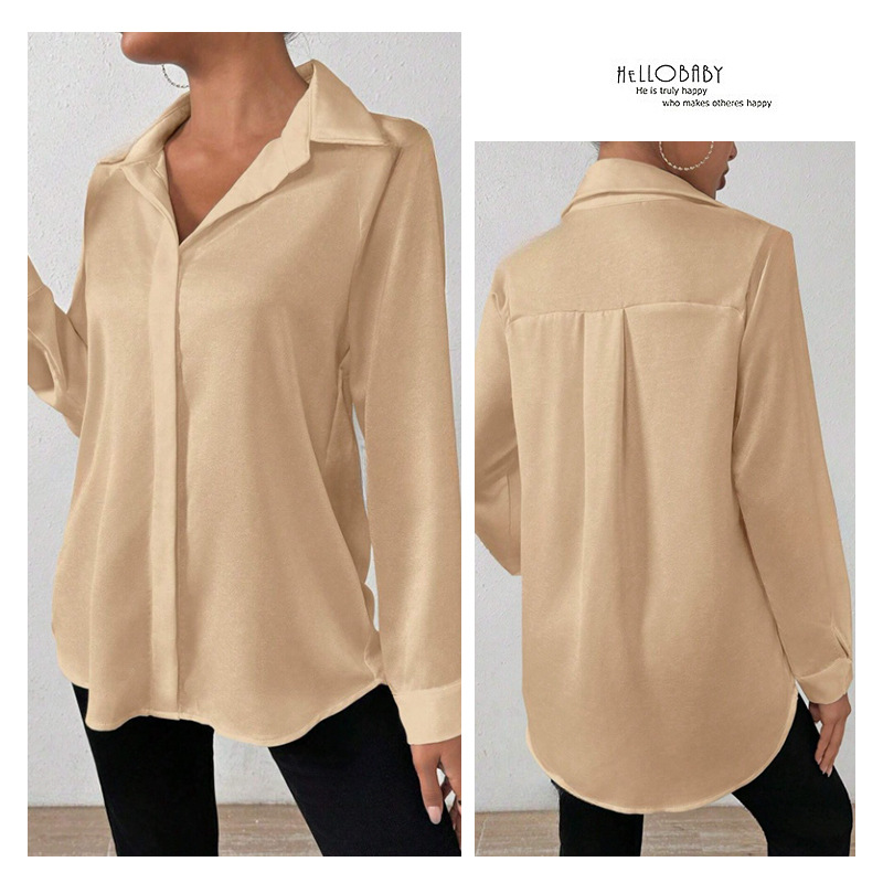 Camisa satinada de mujer europea y americana transfronteriza, camisa de manga larga de seda de imitación de satén para mujer, comercio exterior europeo y americano, ropa de mujer transfronteriza