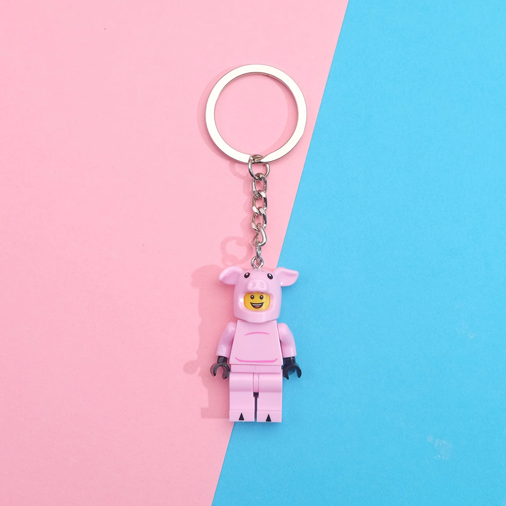 Keychain constructor pendant, cute character mini-figure keyring, plastic, assorted designs