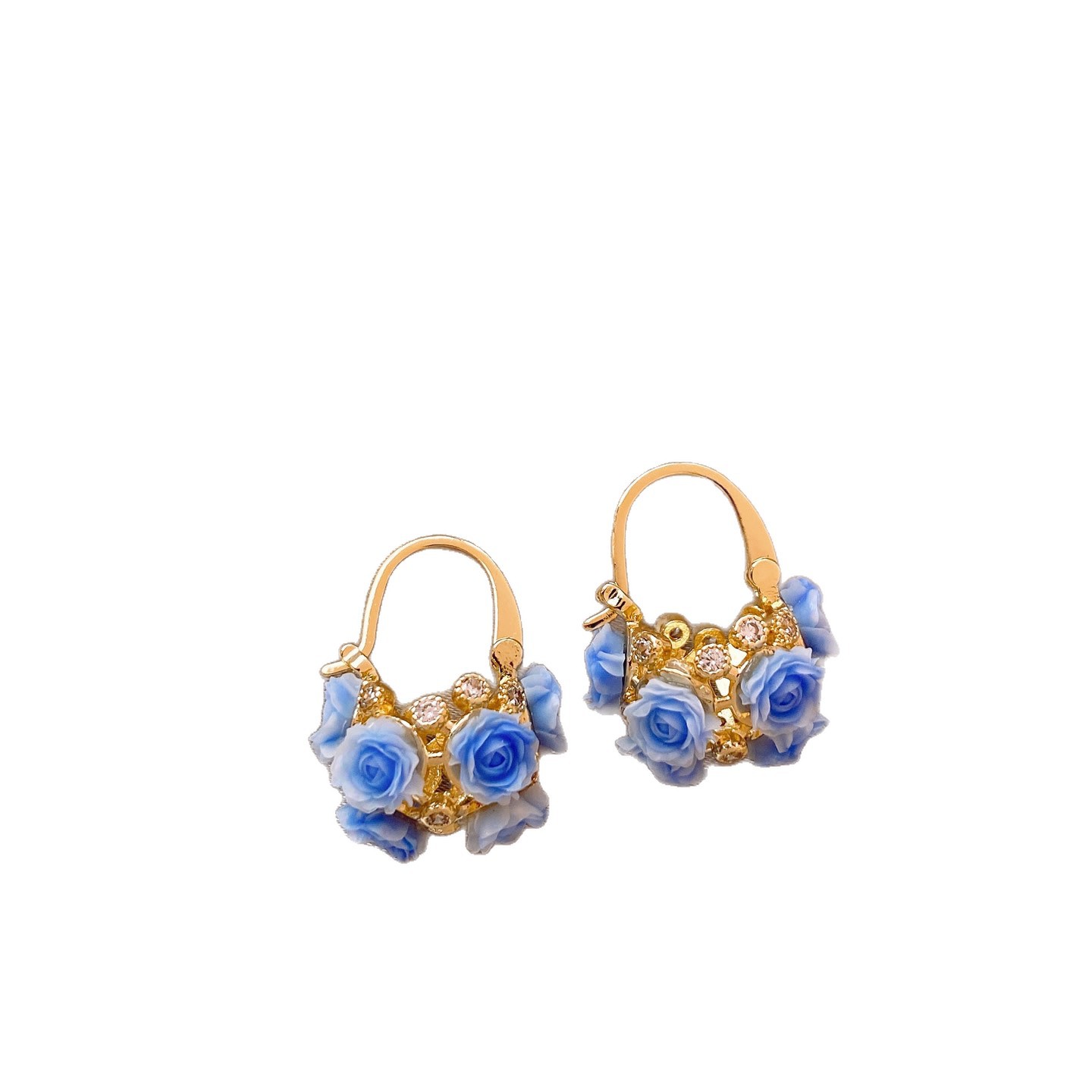 Flores como brocado rosa canasta nicho de diseño de moda temperamento pendientes de alta sensación pendientes de orejas exquisitas orejas mujeres