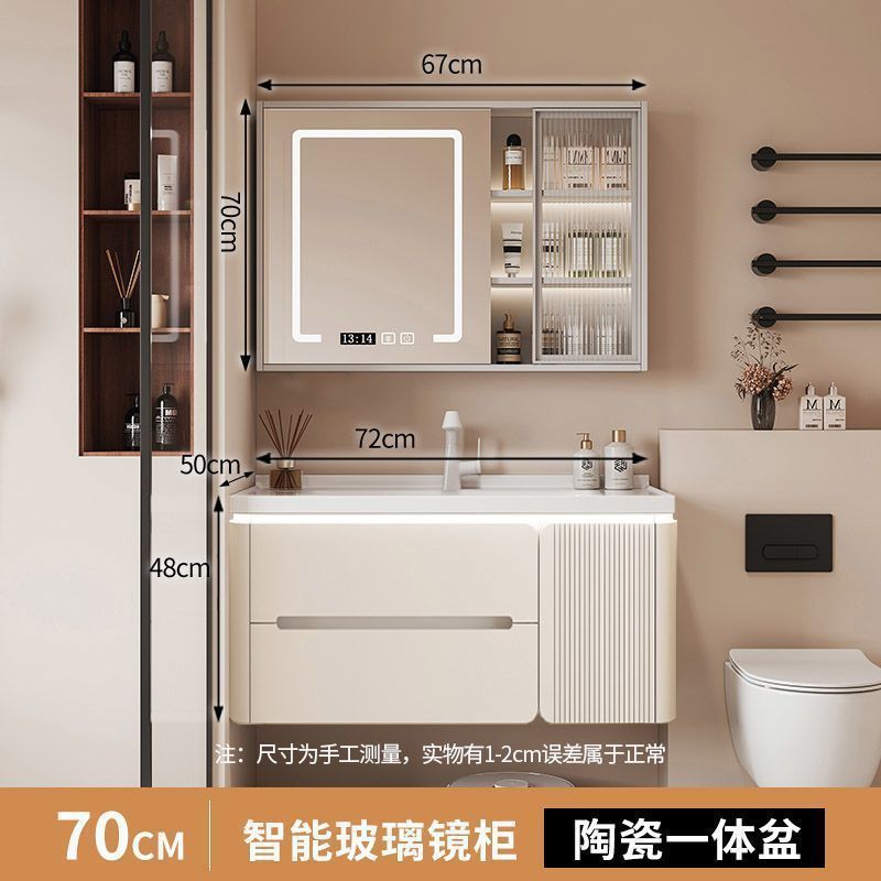 クリーム風水バスルームキャビネット洗面台オーク塗装セラミック一体型洗面台シンプルなバスルームキャビネット洗面台ライト高級なし|undefined