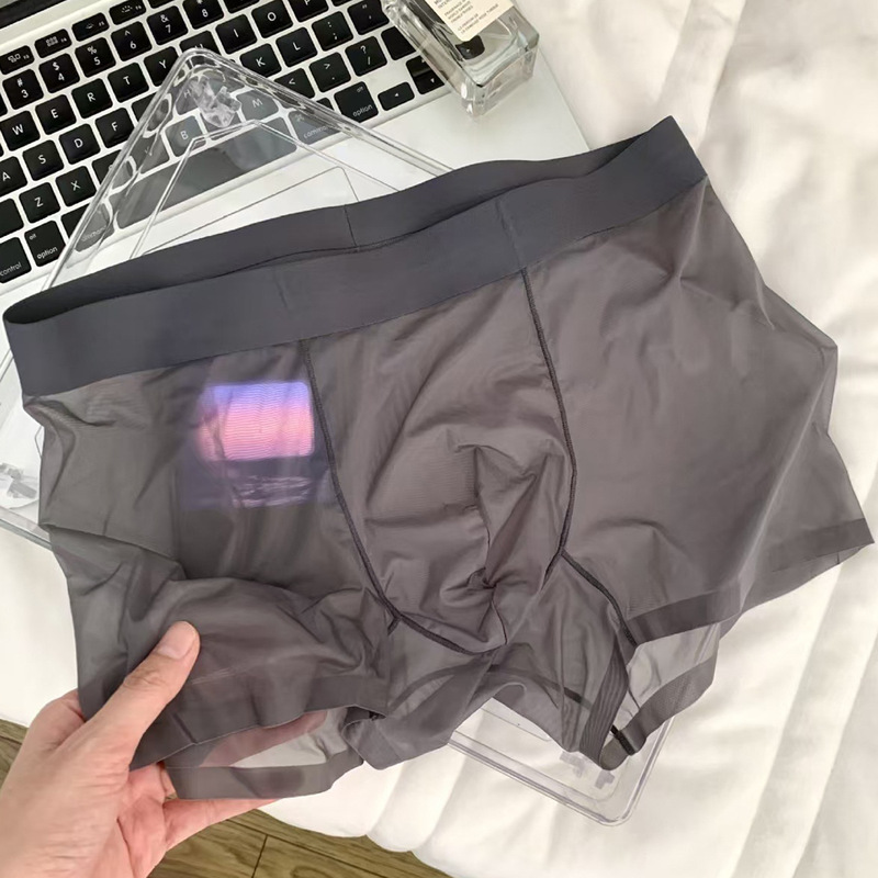 Explosive Men's Ice Silk Underwear Traceless Transparent Sexy Lightweight Breathable Transparent Non-Sense Boxers Summer Boxers