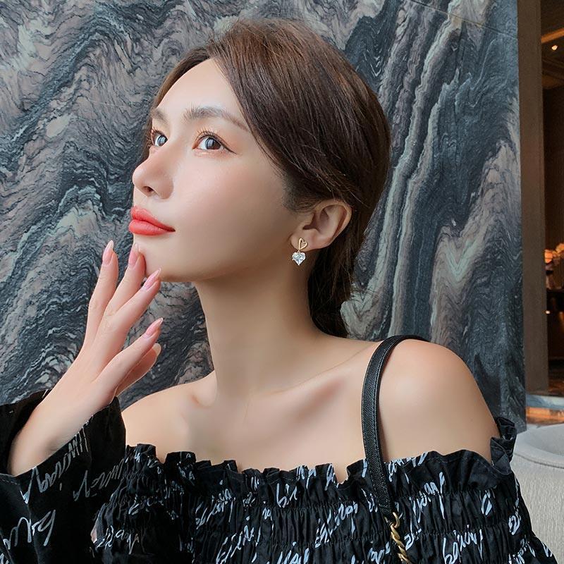 Women'S Gender Lady Fashion Simple Style Heart Rhinestone Artificial Gemstones Earrings