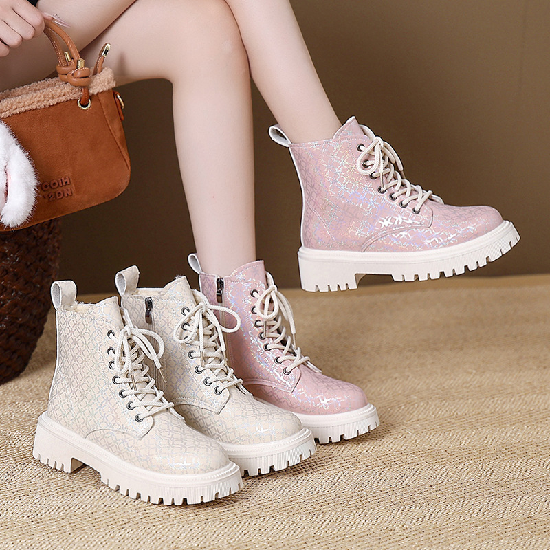 韩版甜美马丁靴女秋冬短筒靴子2025新款花纹时尚跨境外贸大码女鞋