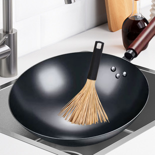 Bamboo Pot Brush for Home Kitchen, Non-Stick Oil Brush for Washing Pots and Dishes, Long-Handle Cleaning Brush for Removing Scale and Grease