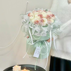 鮮花珍珠泡芙圍邊紗波浪花邊彩色歐根紗小香風包邊紗批發廠家