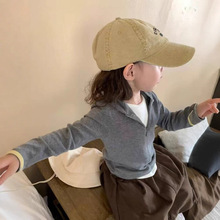 女童拉链外套2025秋装新款儿童衣服宝宝灰色休闲连帽开衫百搭上衣